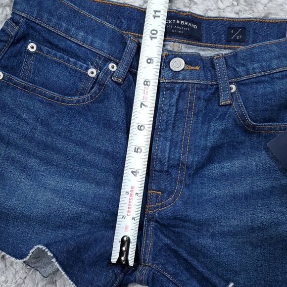 Lucky Brand Mid Rise Cut Off Shorts Women's Size 4 27 Dark Wash Blue Dawn - Picture 10 of 11